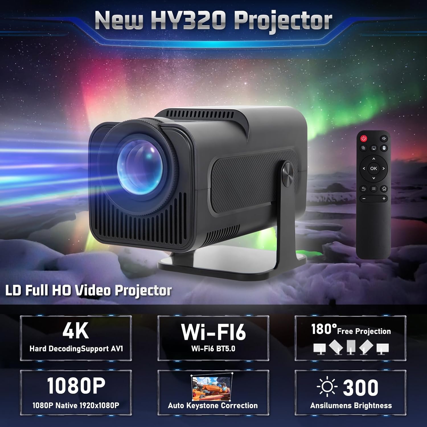 Mini Projecteur, HY320 Videoprojecteur, Natif 1080P 4K Projecteur avec Android 11, WiFi 6 BT 5.0, 150 Pouce-Magcubic