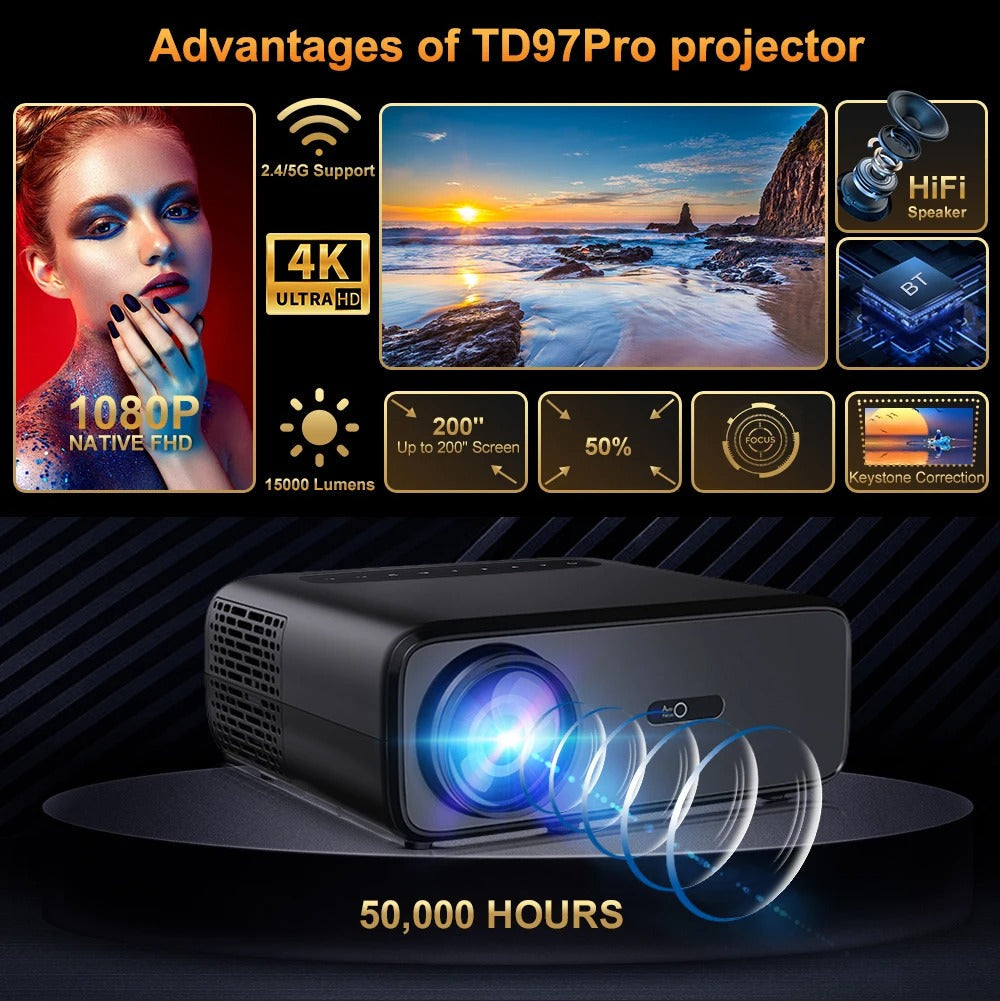 Videoprojecteur THUNDEAL TD97 Full HD 1080P WiFi LED TD97 pour Home cinéma Android 3D 2K 4K-Magcubic