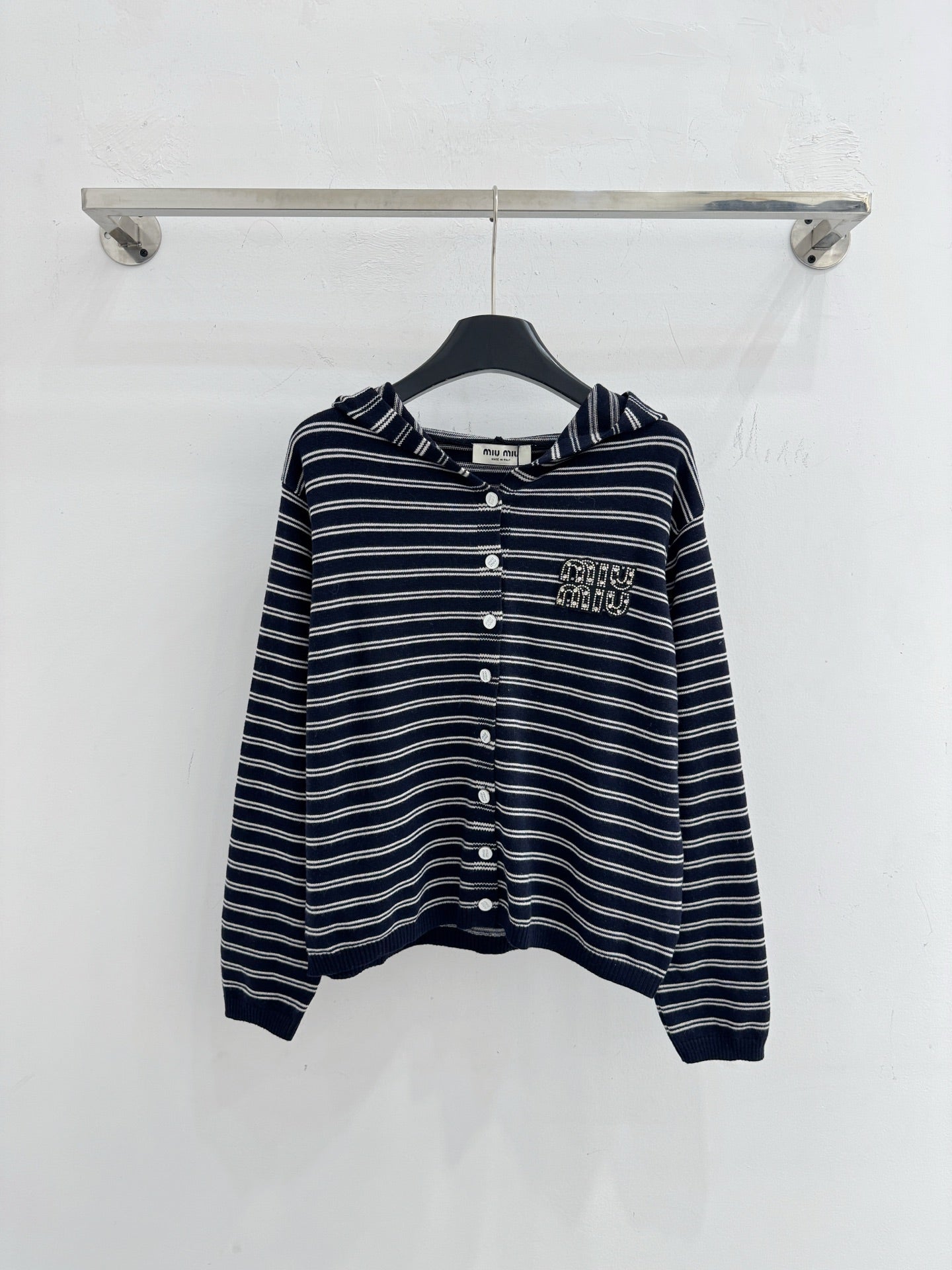 Miu Striped Hooded Cardigan Wool 801959