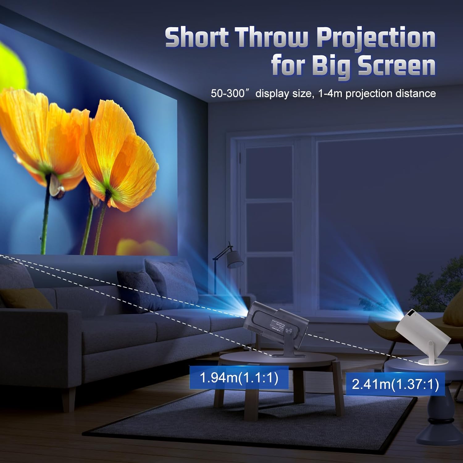 Mini Projecteur, HY320 Videoprojecteur, Natif 1080P 4K Projecteur avec Android 11, WiFi 6 BT 5.0, 150 Pouce-Magcubic