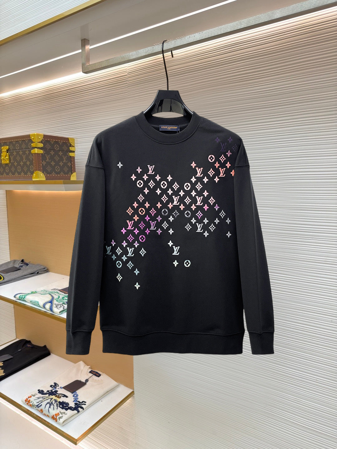LV 26s Men Crewneck Sweatshirt Allunder Monogram Pattern 382054