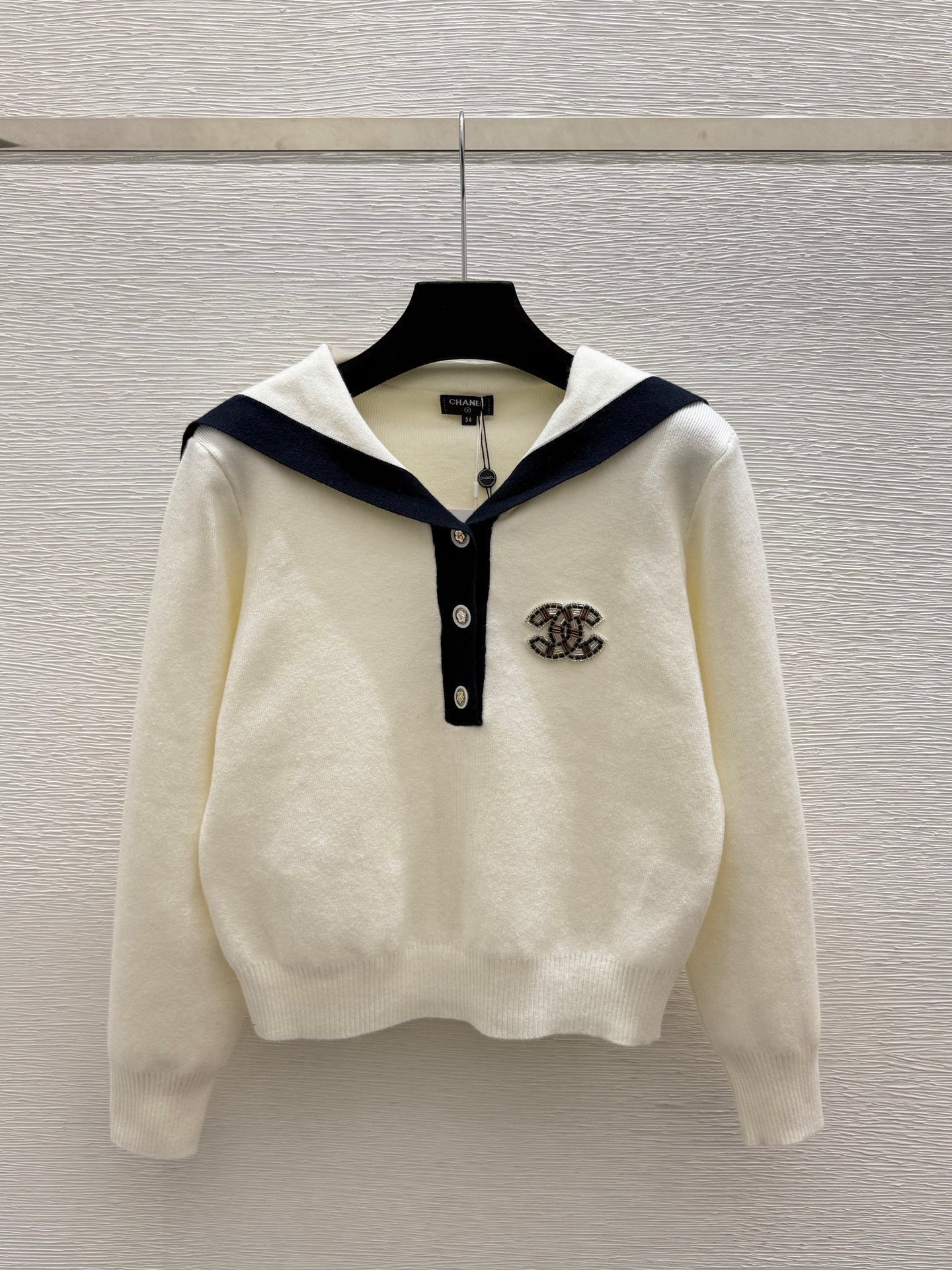 CC 26FW Marine-Inspired Knit Pullover Sweater Sailor Collar Half-Button Logo Wool 313320