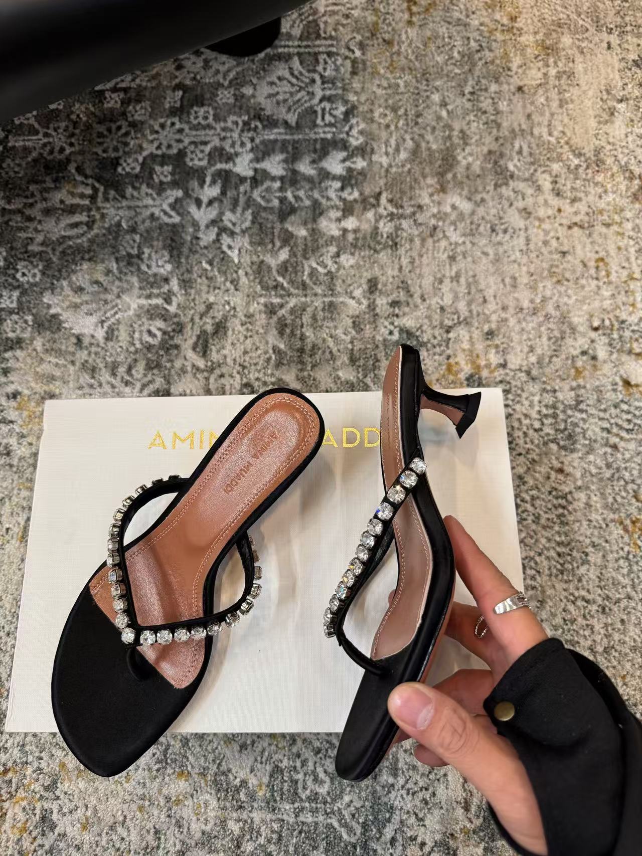 Amina Muaddi 26s Gigi Thong Sandals Satin Crystal White