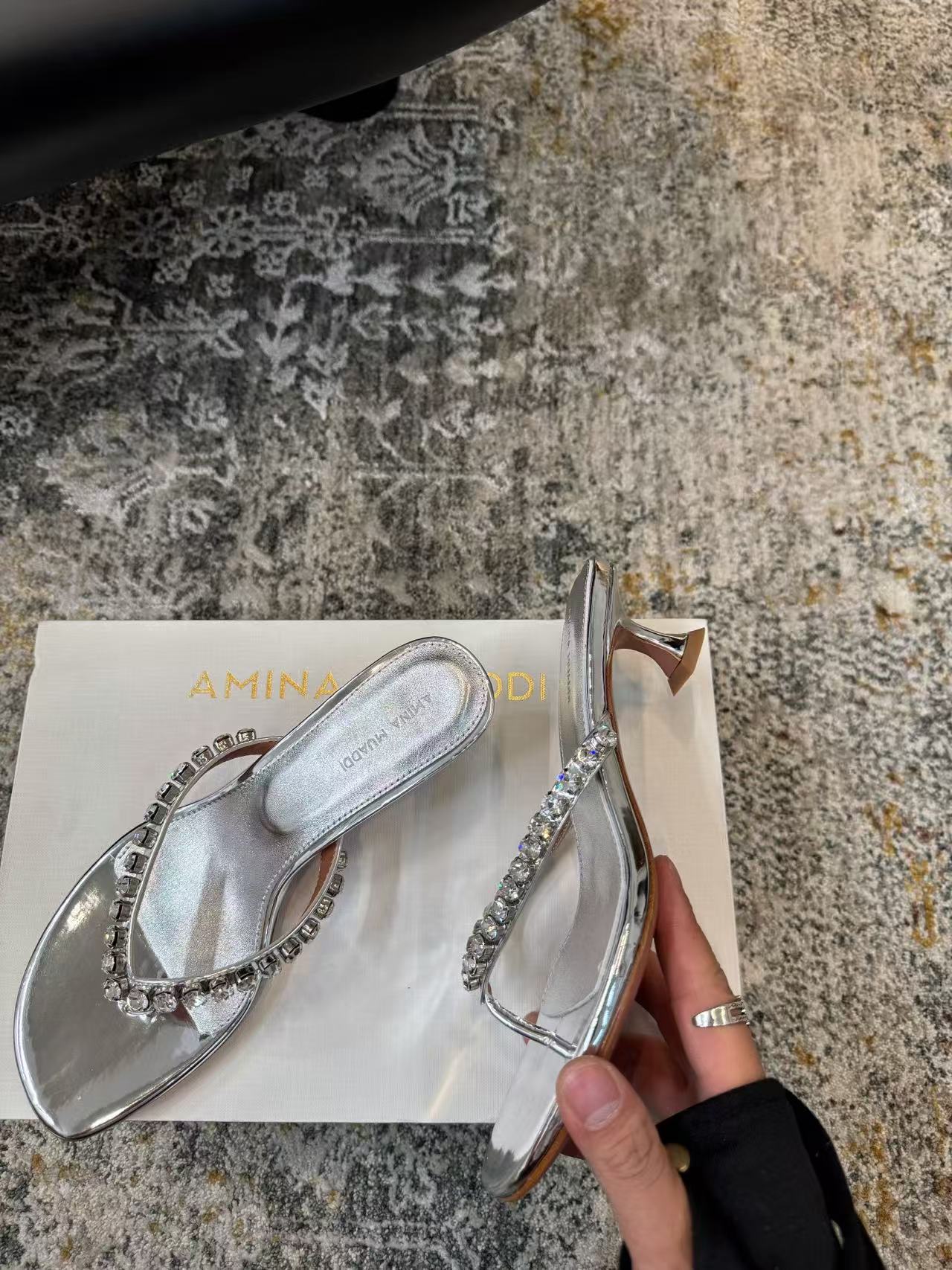 Amina Muaddi 26s Gigi Thong Sandals Satin Crystal White