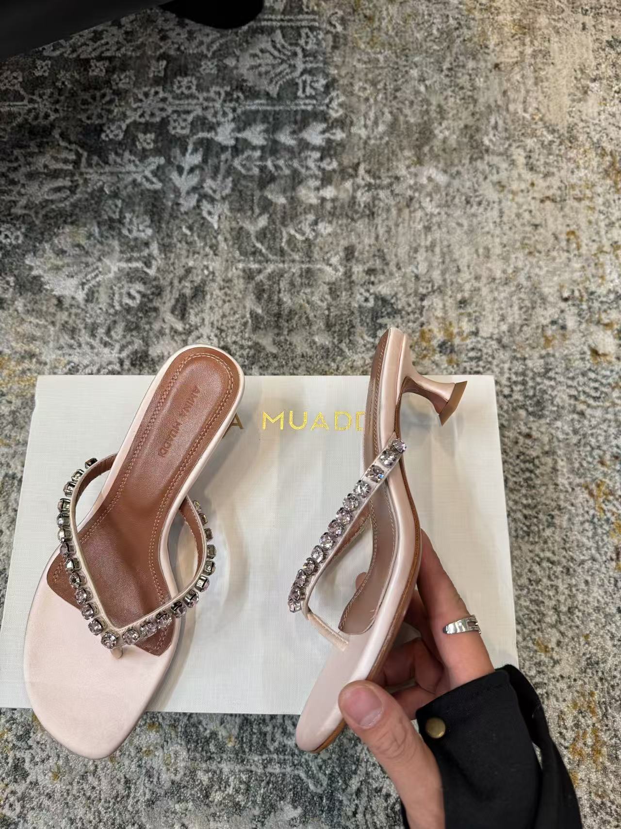 Amina Muaddi 26s Gigi Thong Sandals Satin Crystal White