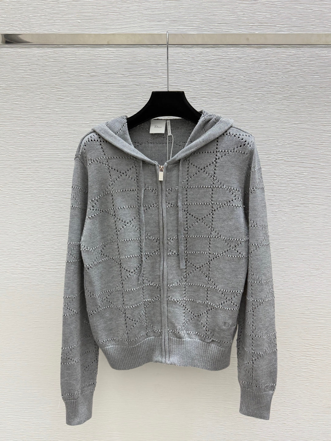 CD 26FW Cannage Textured-Knit Hooded Zip-Up Cardigan Wool 313338