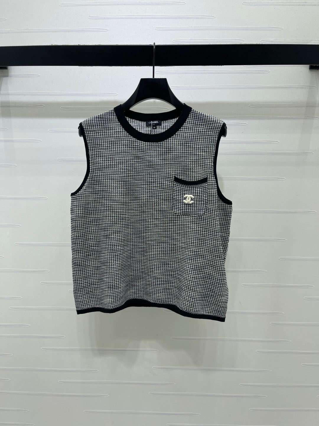 CC Logo Pocket Plaid Knit Vest Tencel 406451
