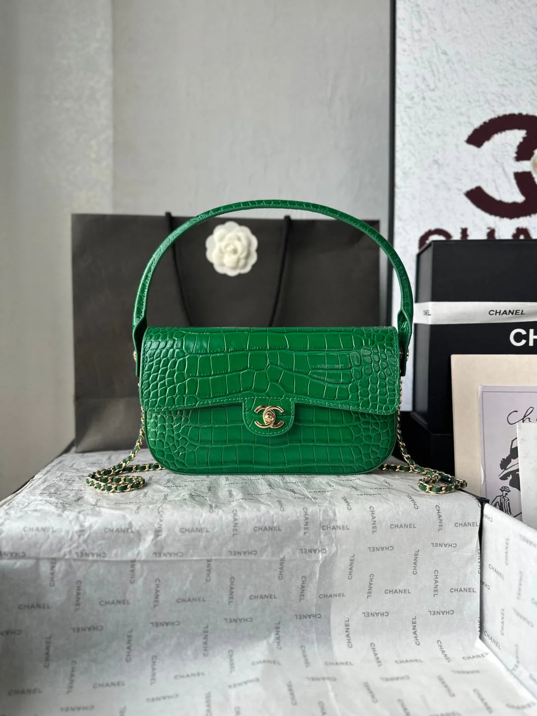 Chanel 2026 Crocodile Embossed Flap Bag 26cm Calfskin
