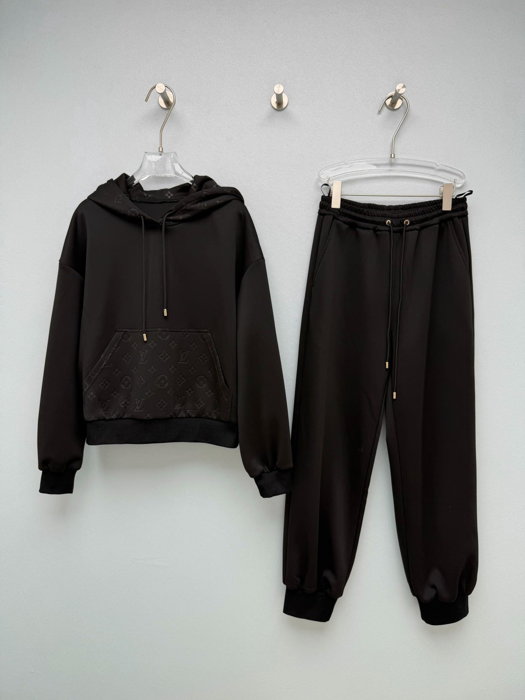 LV 26s Monogram Pocket Hoodie Sweatsuit Brown Black Cotton 444657