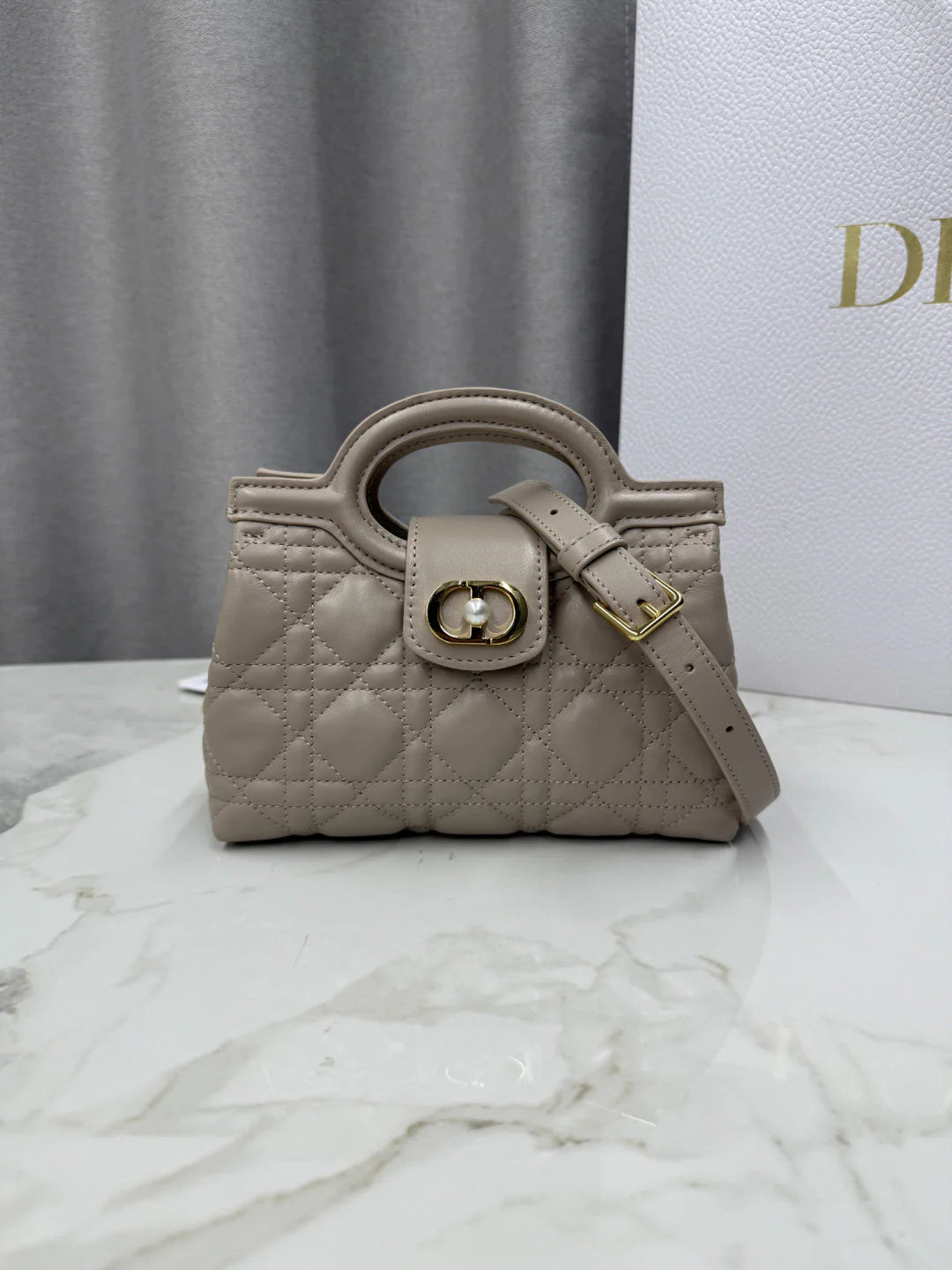 Dior 2026 Jolie Top Handle Mini Chain Handbag 18.5cm Grained Calfskin