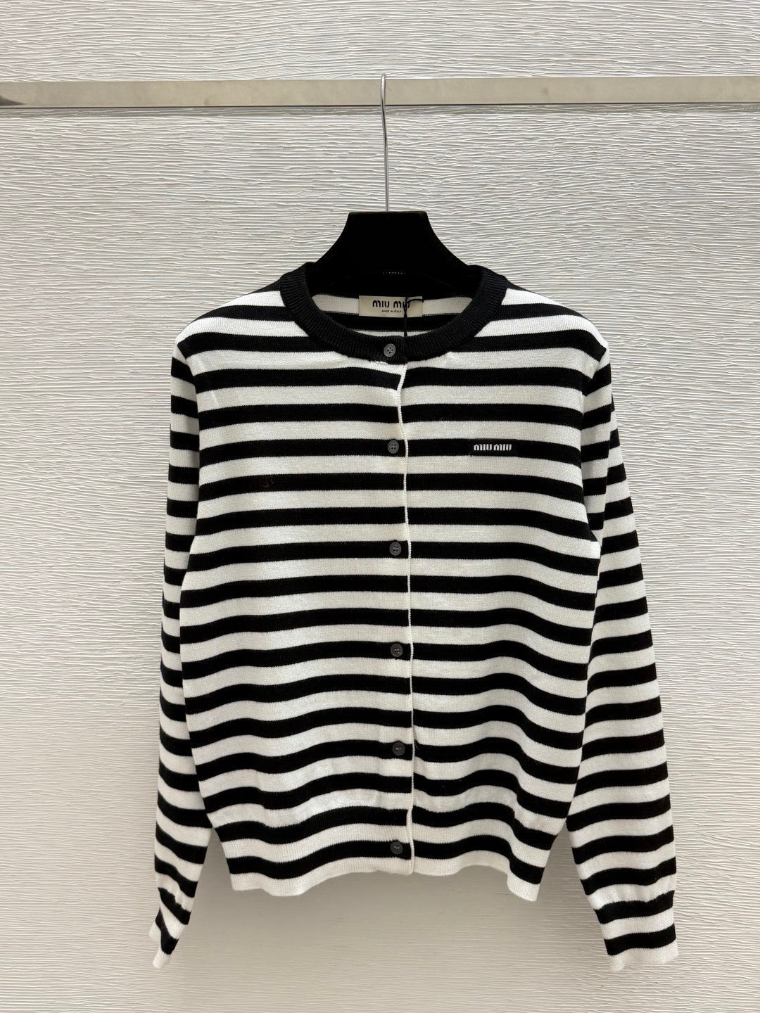 Miu 26FW Striped Knit Cardigan Round Neck Button-Front Wool 313339