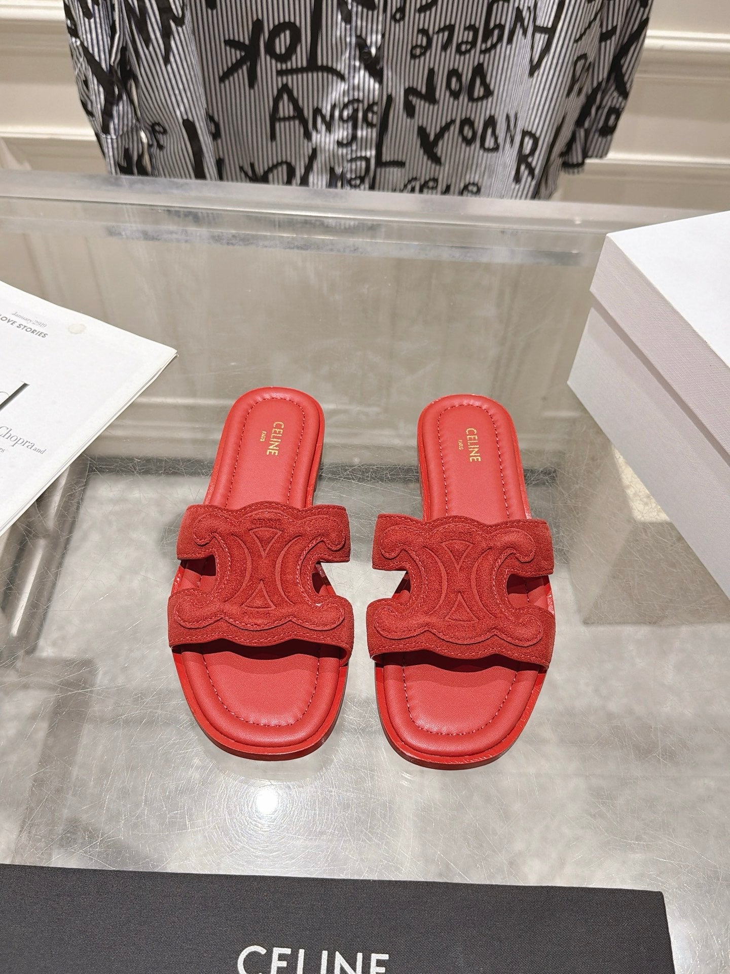 Celine 26s Triomphe Slippers Suede Leather 968245