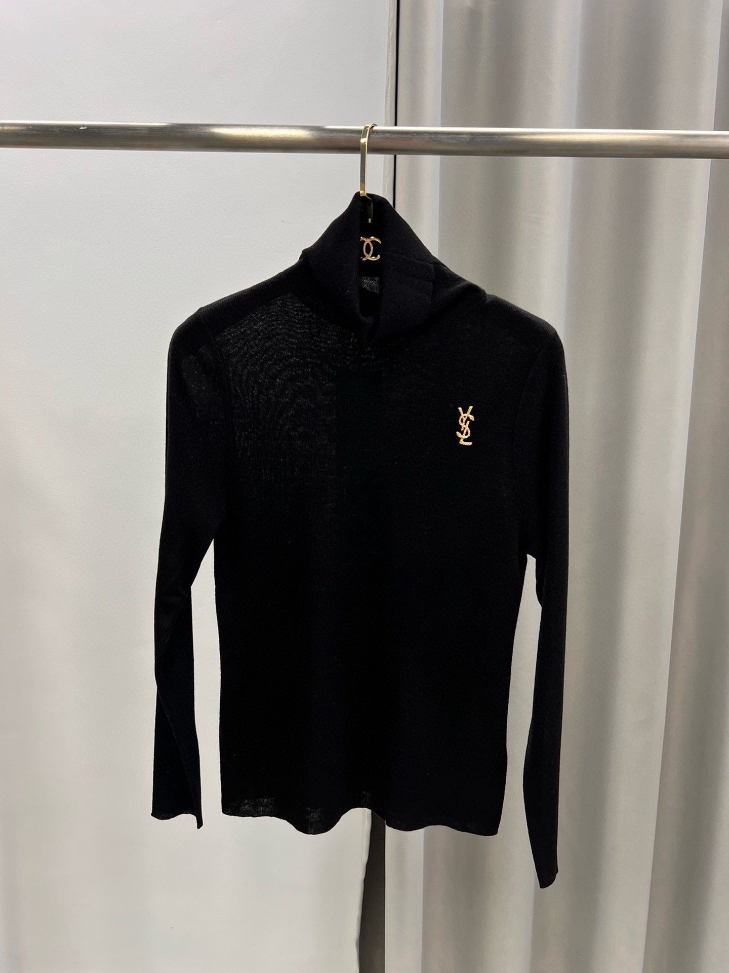 YSL Logo Embroidery Turtleneck Sweater Virgin Wool 438261