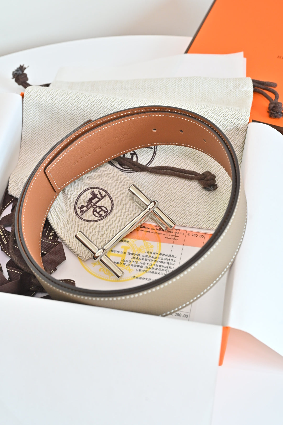 Hermes FW26 H au Carre Reversible Belt 38mm Togo Leather 219865