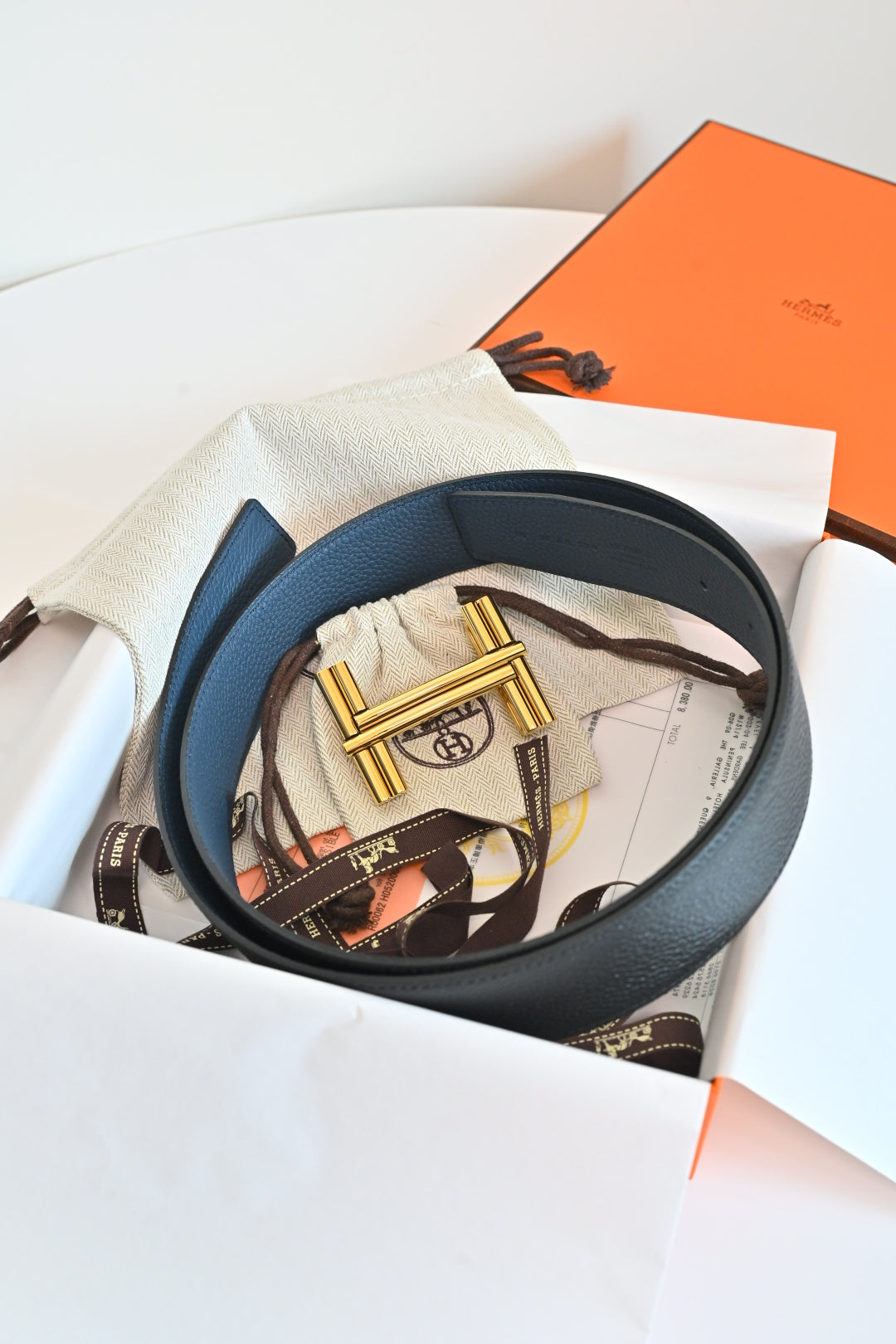 Hermes FW26 H au Carre Reversible Belt 38mm Togo Leather 219946