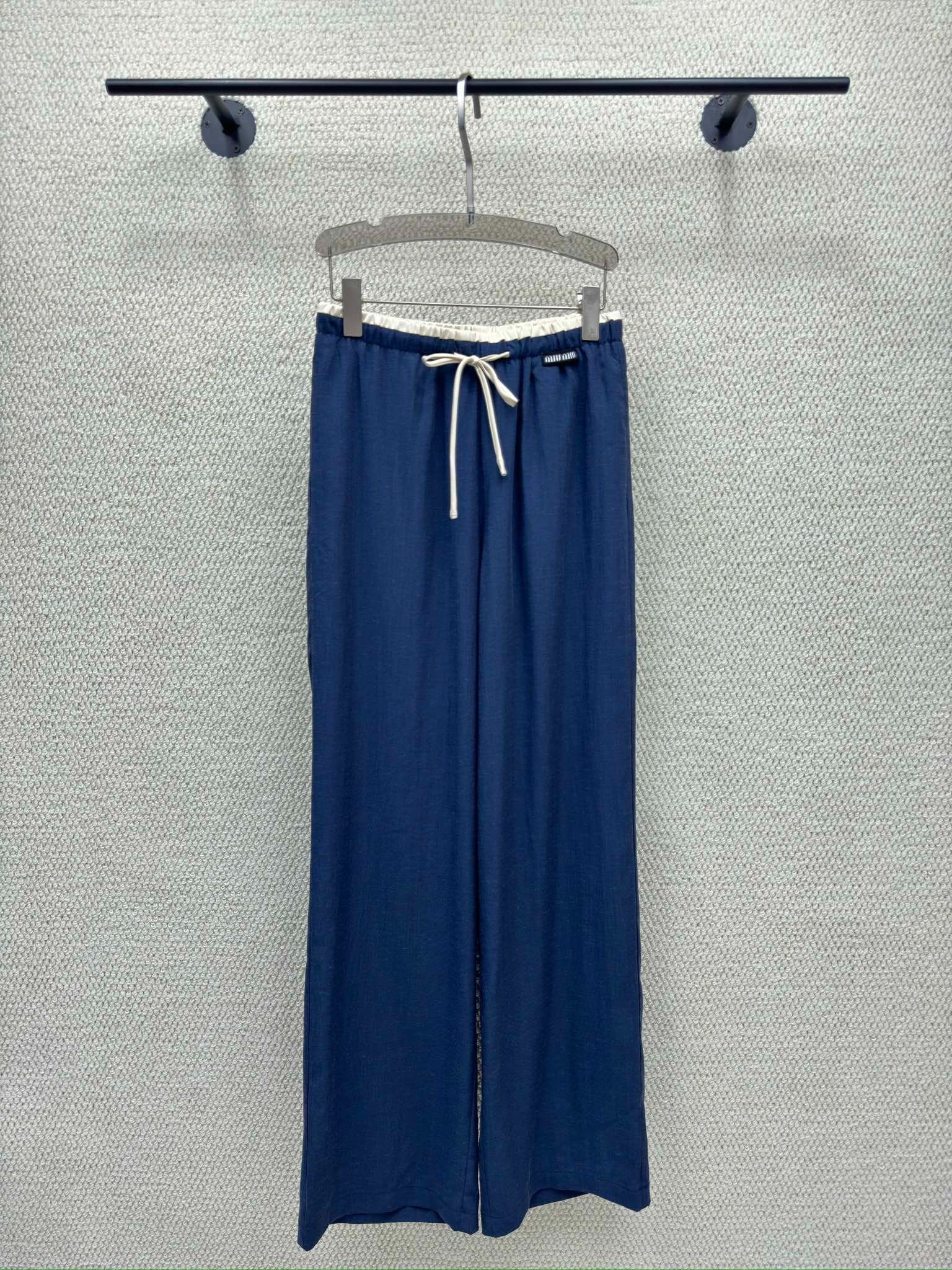 Miumiu 2026 Elastic High-Waisted Straight Wide-Leg Pant Tencel Cotton