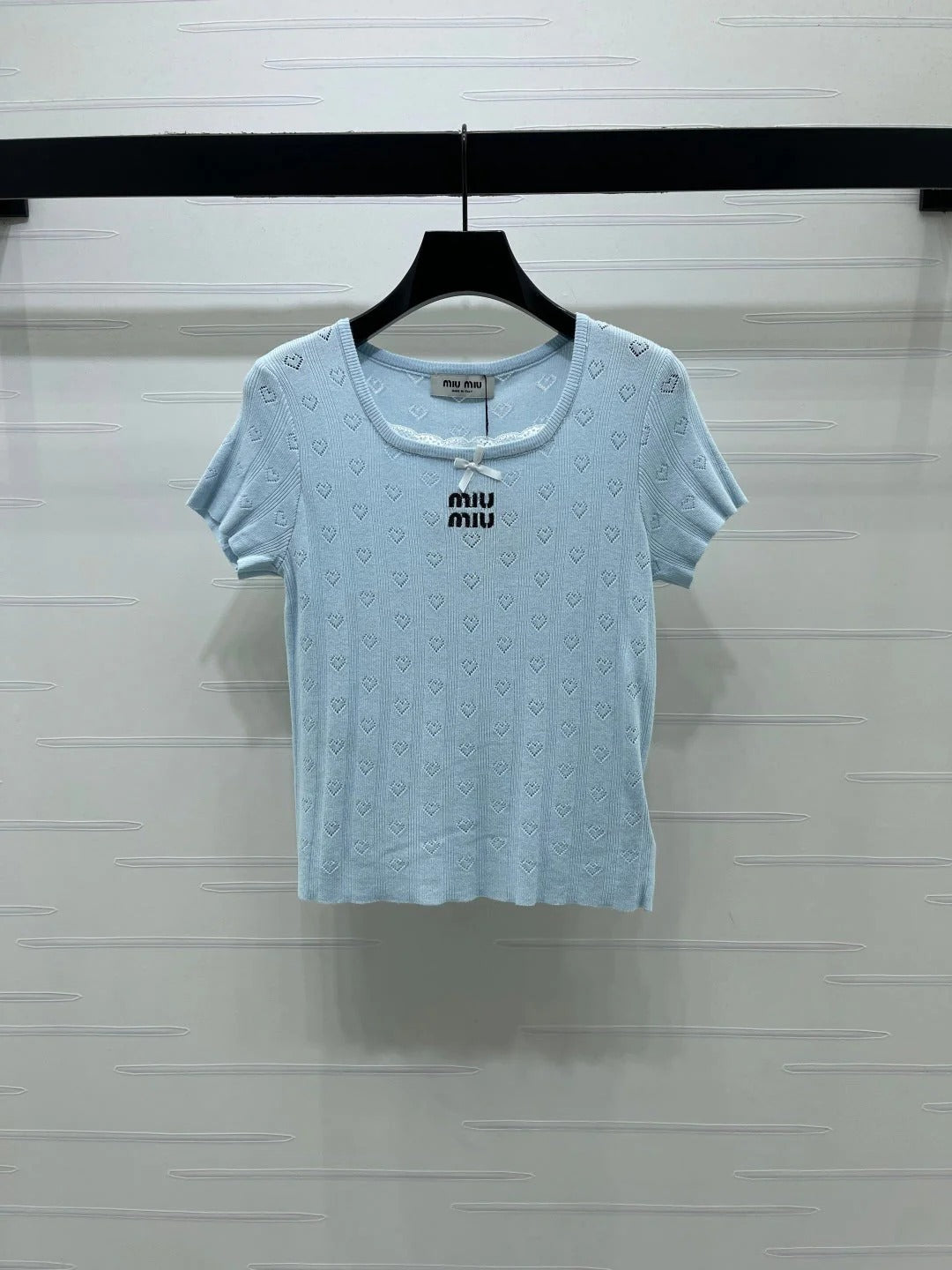 Miumiu 2026 Square Neck Knit Short-sleeved Top Wool 766293