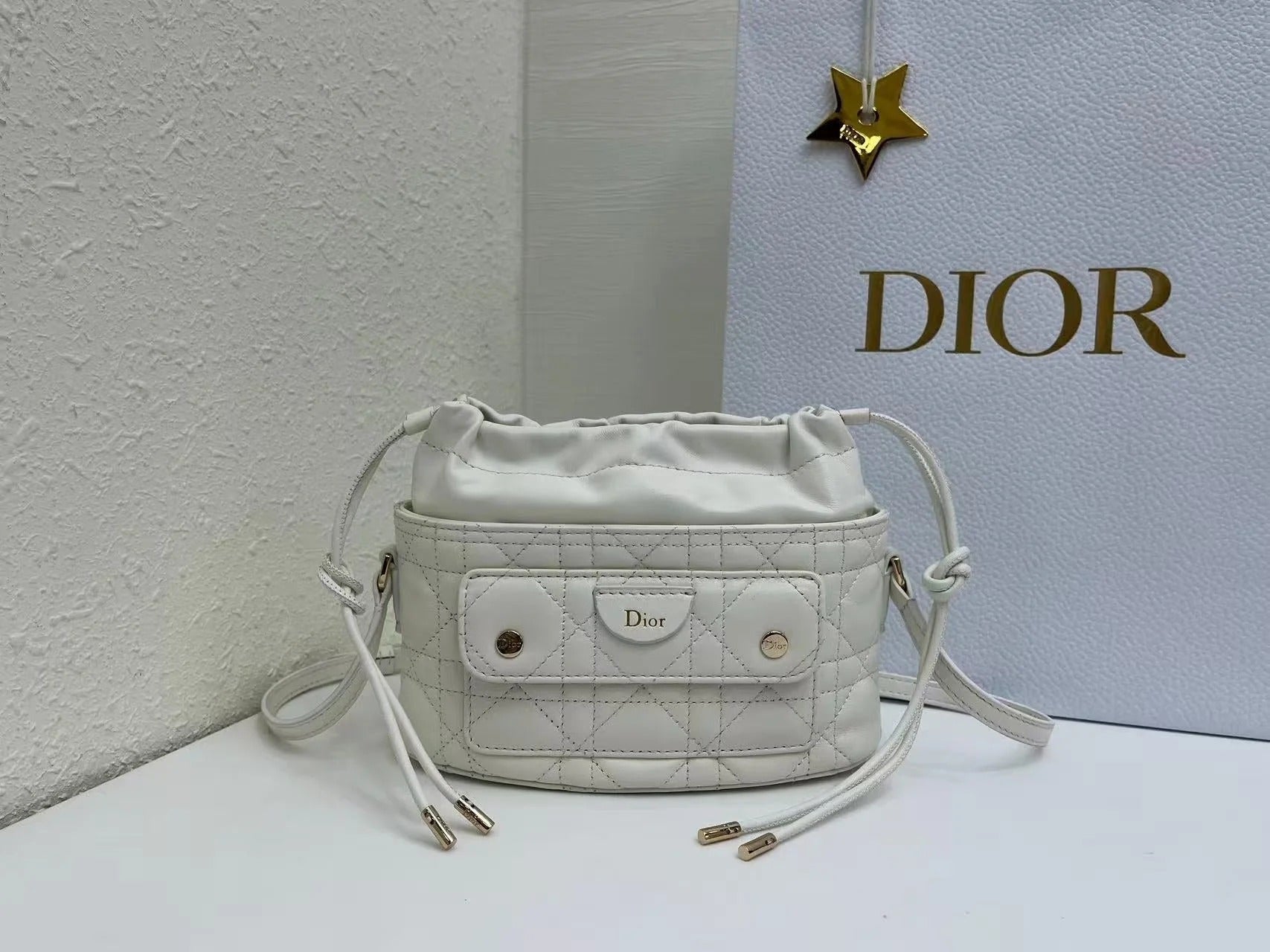 Dior 2026 Mini DiorTravel Bucket Bag 22cm Fabric Lambskin