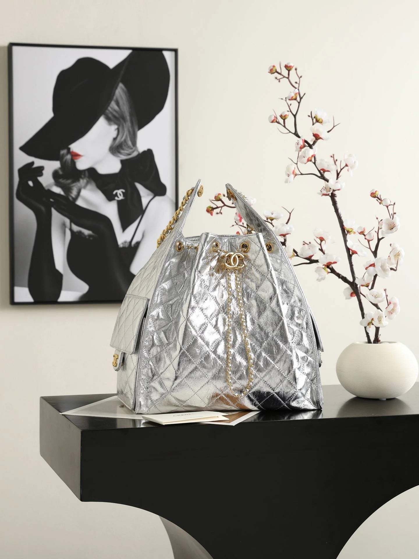 Chanel 2026 Hobo Bag 40cm Silver and Gold Mettalic Leather