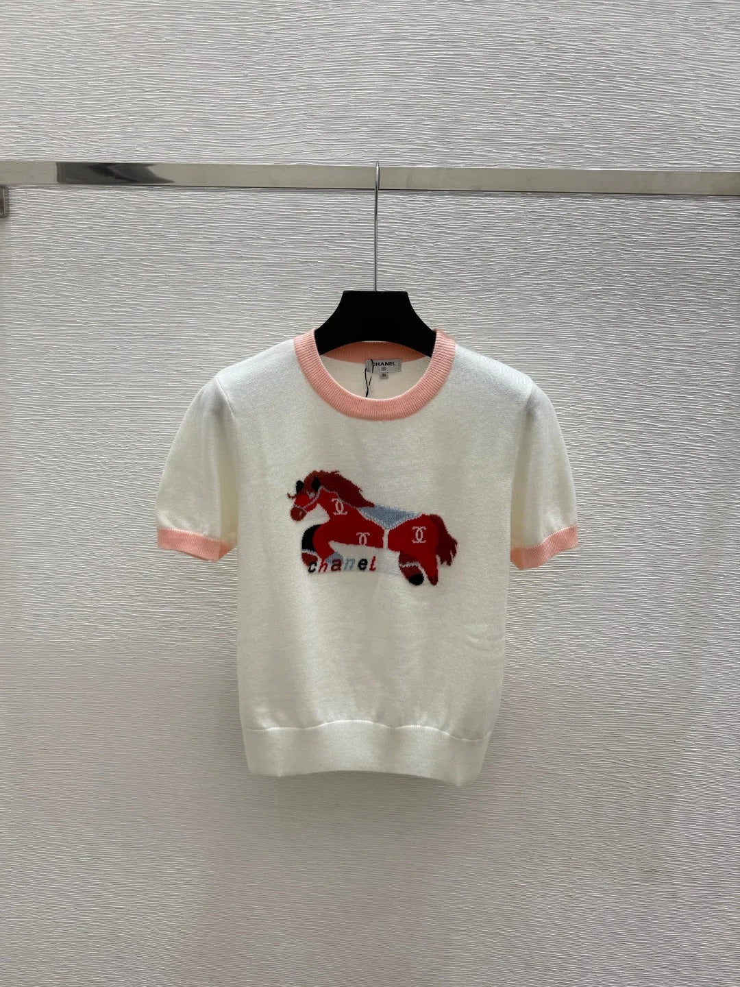 Chanel 2026 Horse Pattern Knit Short-Sleeve Shirt Cotton 685978