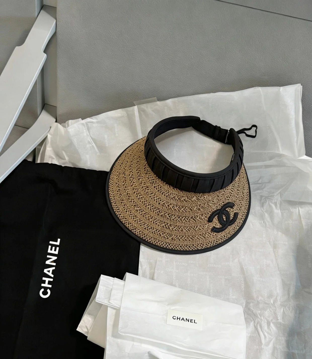 Chanel Straw Fabric Visor Cap 212940