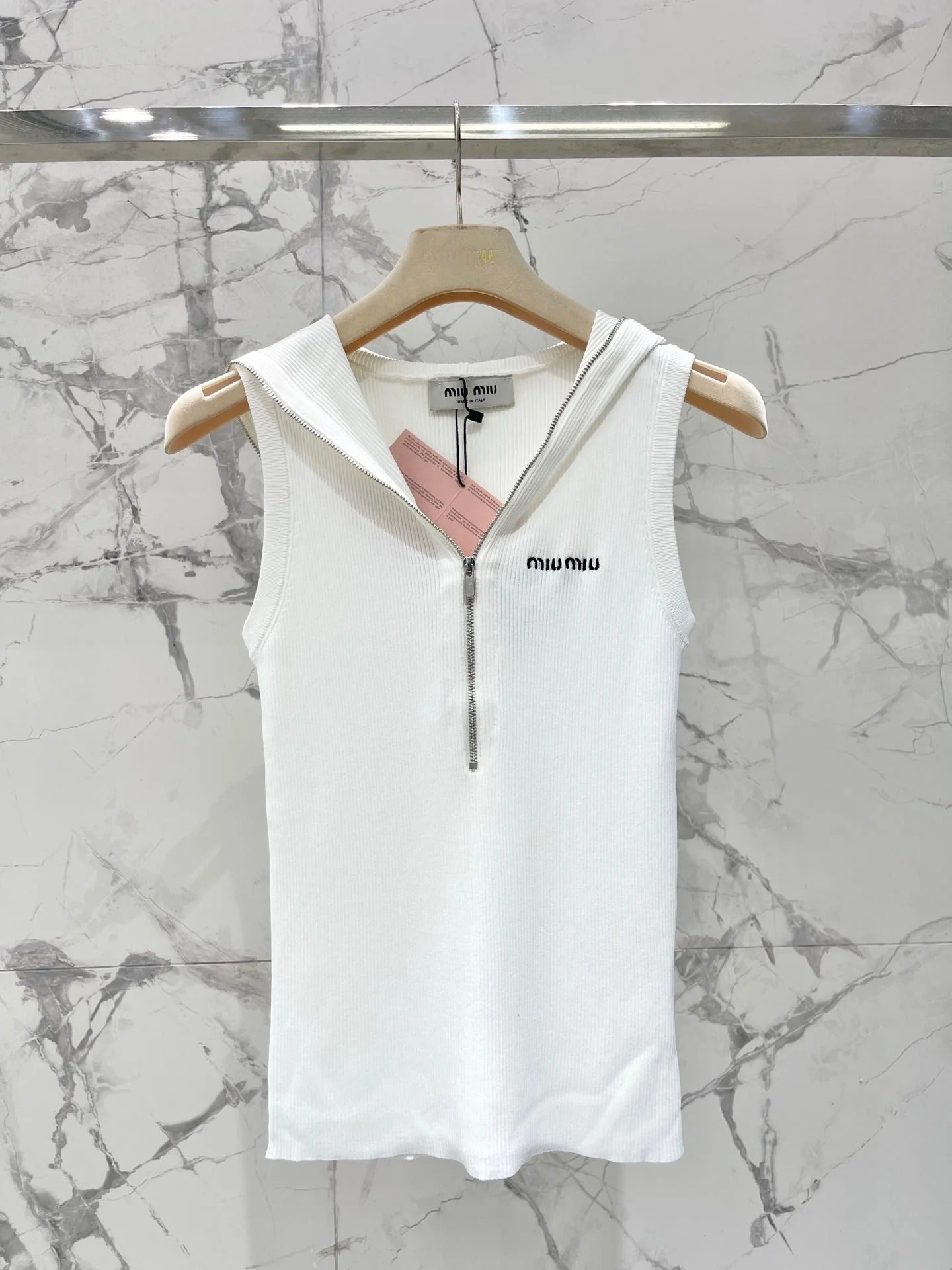MiuMiu 2026 Hooded Zipper Tank Top Tencel 636581