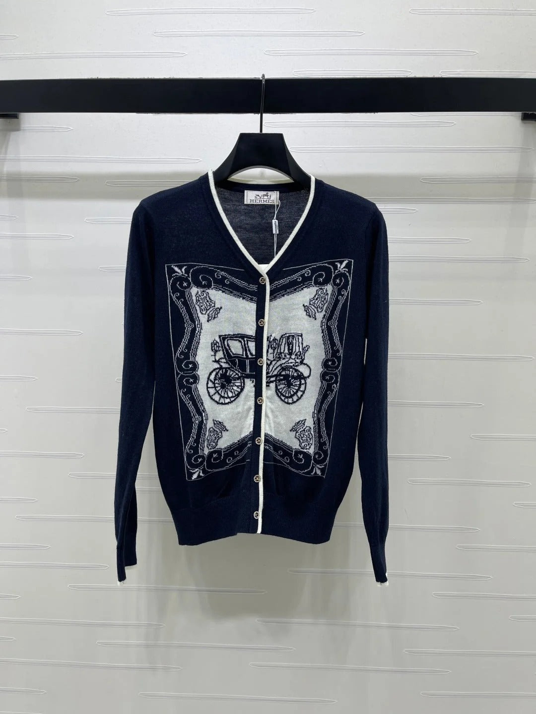 Hermes 2026 V-neck Printed Knit Long-sleeved Cardigan Wool 417078