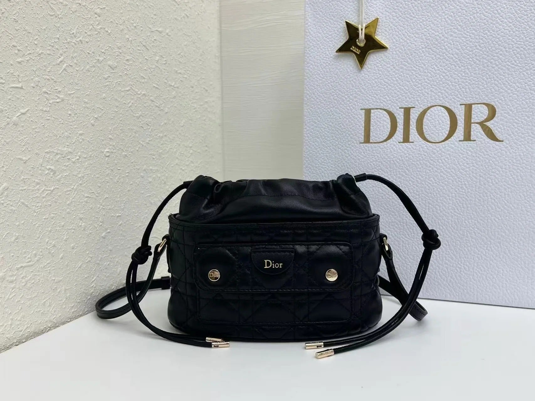 Dior 2026 Mini DiorTravel Bucket Bag 22cm Fabric Lambskin