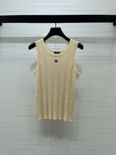 Chanel 2026 Vertical Ribbed Crew Neck Knit Vest Cotton 376040