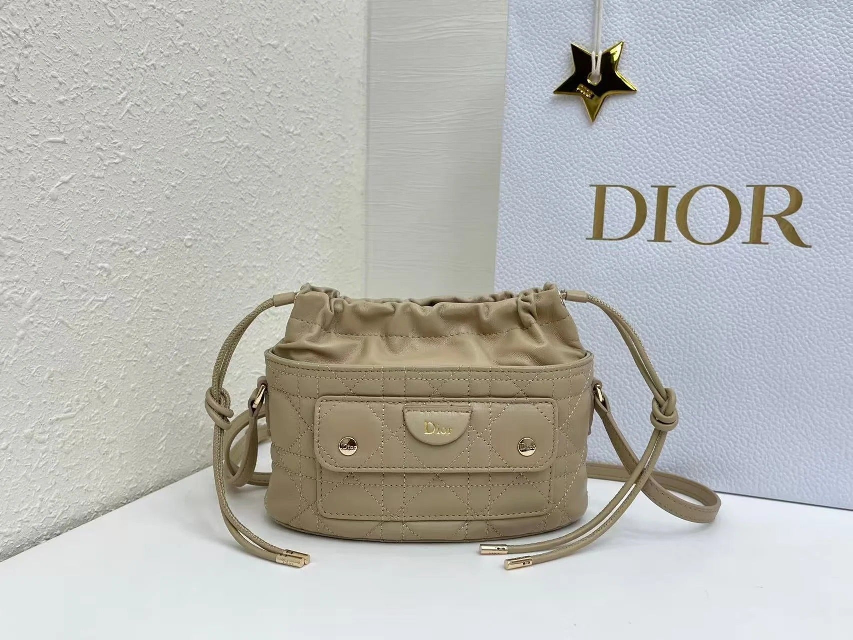 Dior 2026 Mini DiorTravel Bucket Bag 22cm Fabric Lambskin