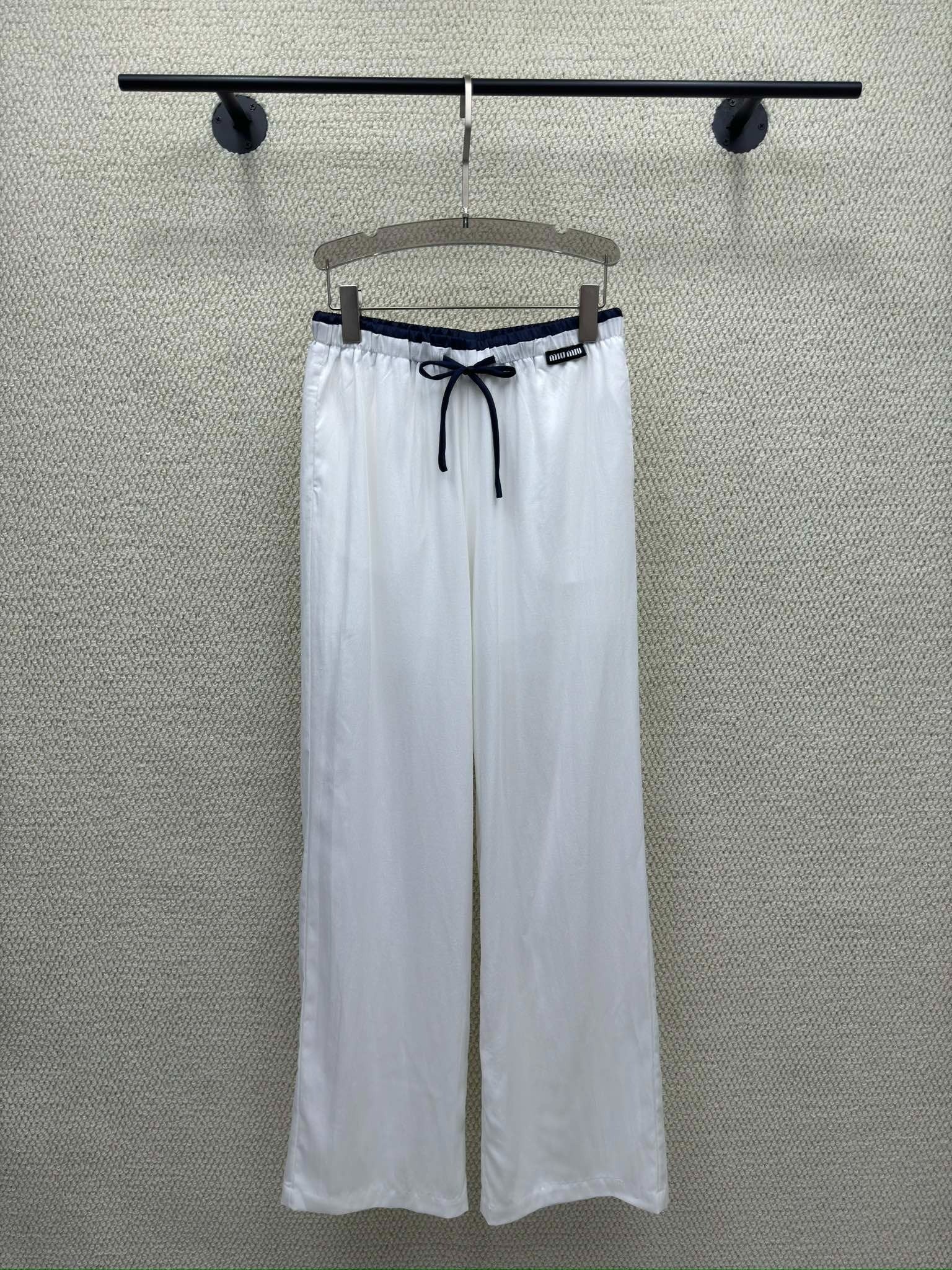 Miumiu 2026 Elastic High-Waisted Straight Wide-Leg Pant Tencel Cotton