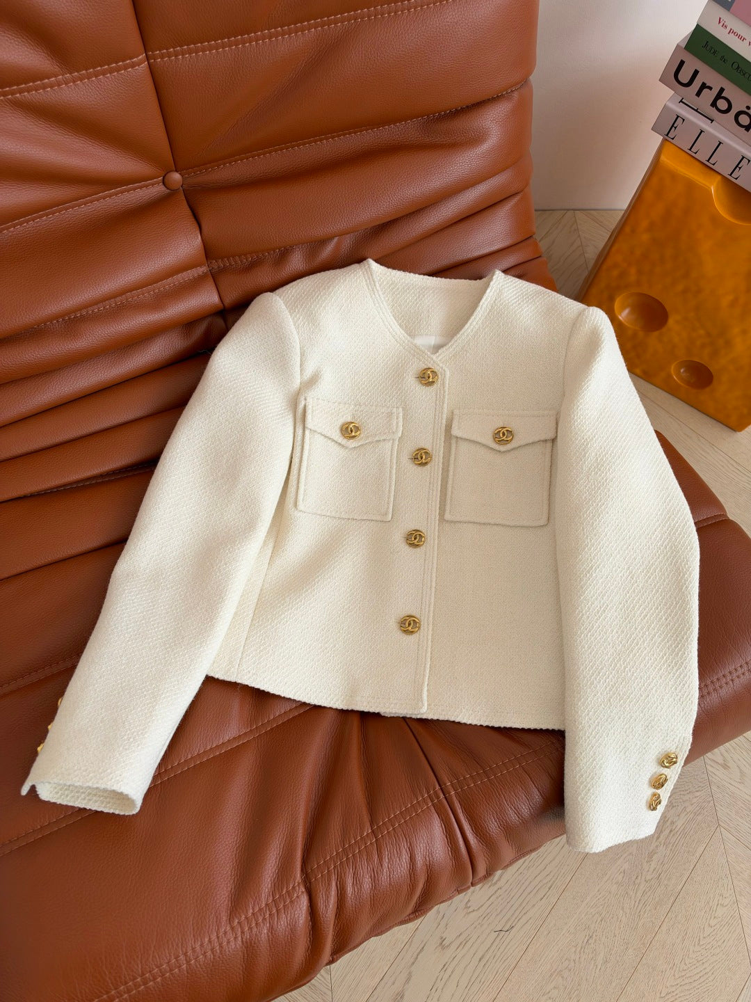 Chanel 26s CC Button Pocket Tweed Crop Jacket  449985