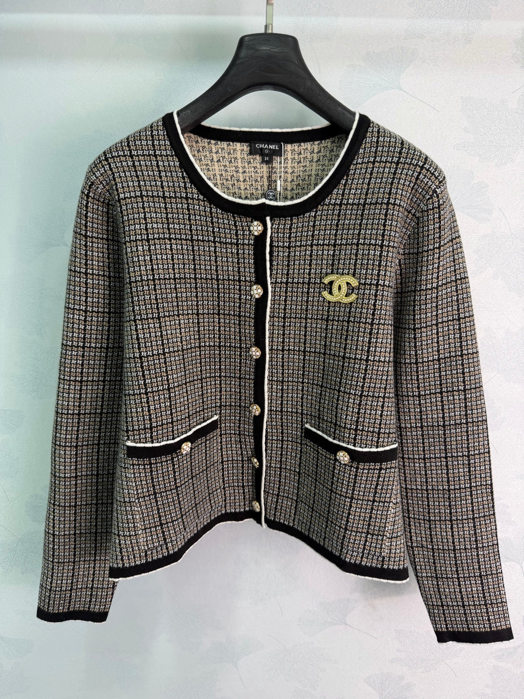 Chanel 26S Plaid Knit Cardigan Black White 449429