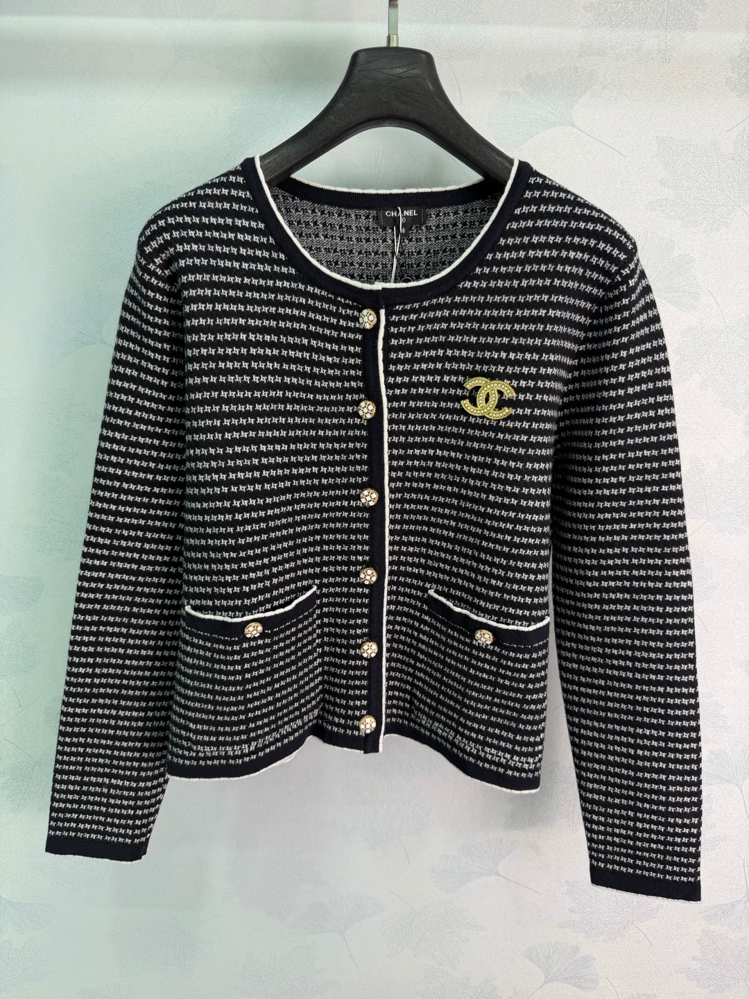 Chanel 26S Plaid Knit Cardigan Black White 449429