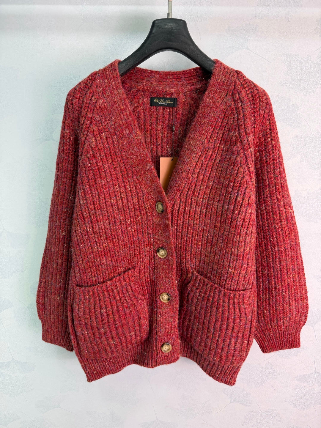 LP 26s Flecked Ribbed Knit Cardigan Red 449433