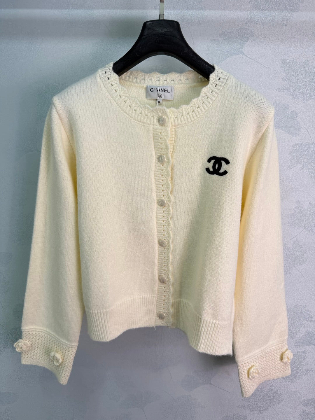 Chanel 26S Camellia Trim Knit Cardigan 449505