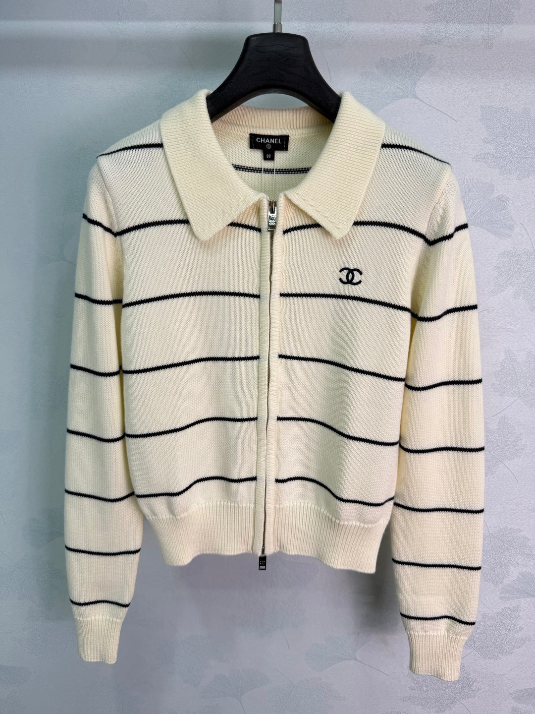 Chanel 26S Stripe Zip Up Polo Cardigan 449396