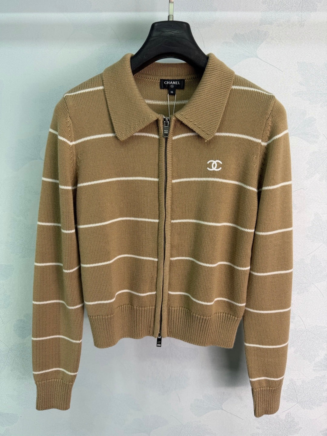 Chanel 26S Stripe Zip Up Polo Cardigan 449396