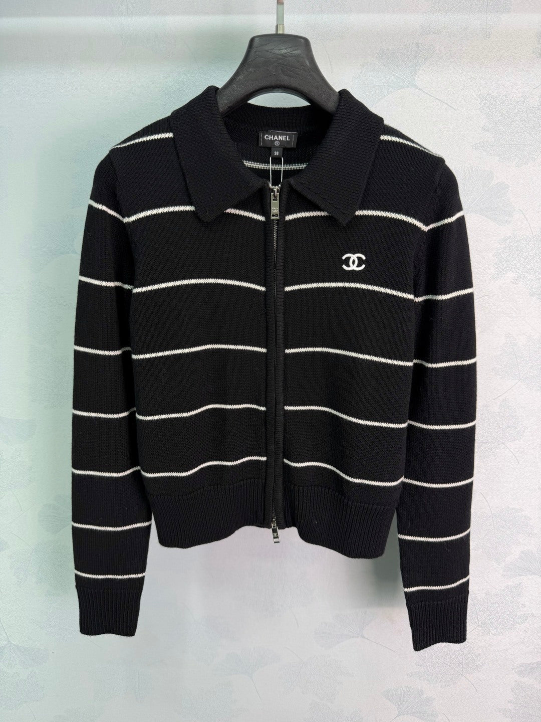 Chanel 26S Stripe Zip Up Polo Cardigan 449396