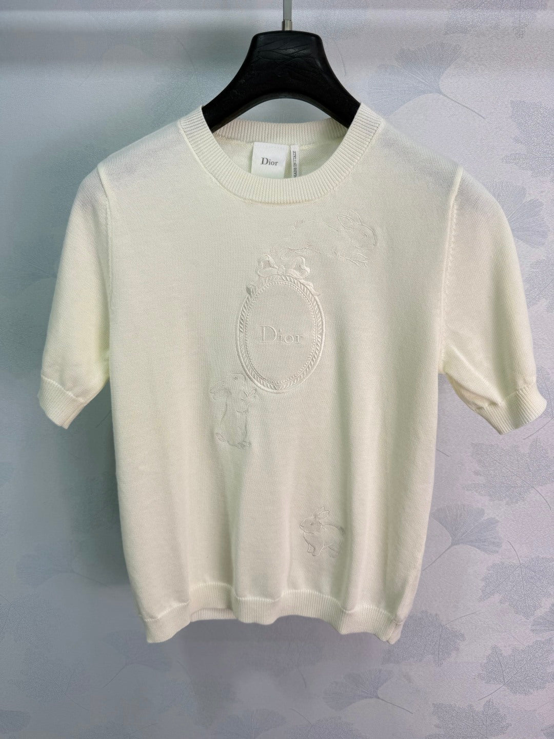 Dior 26S Oval Logo Short Sleeve Knit Top White 449372