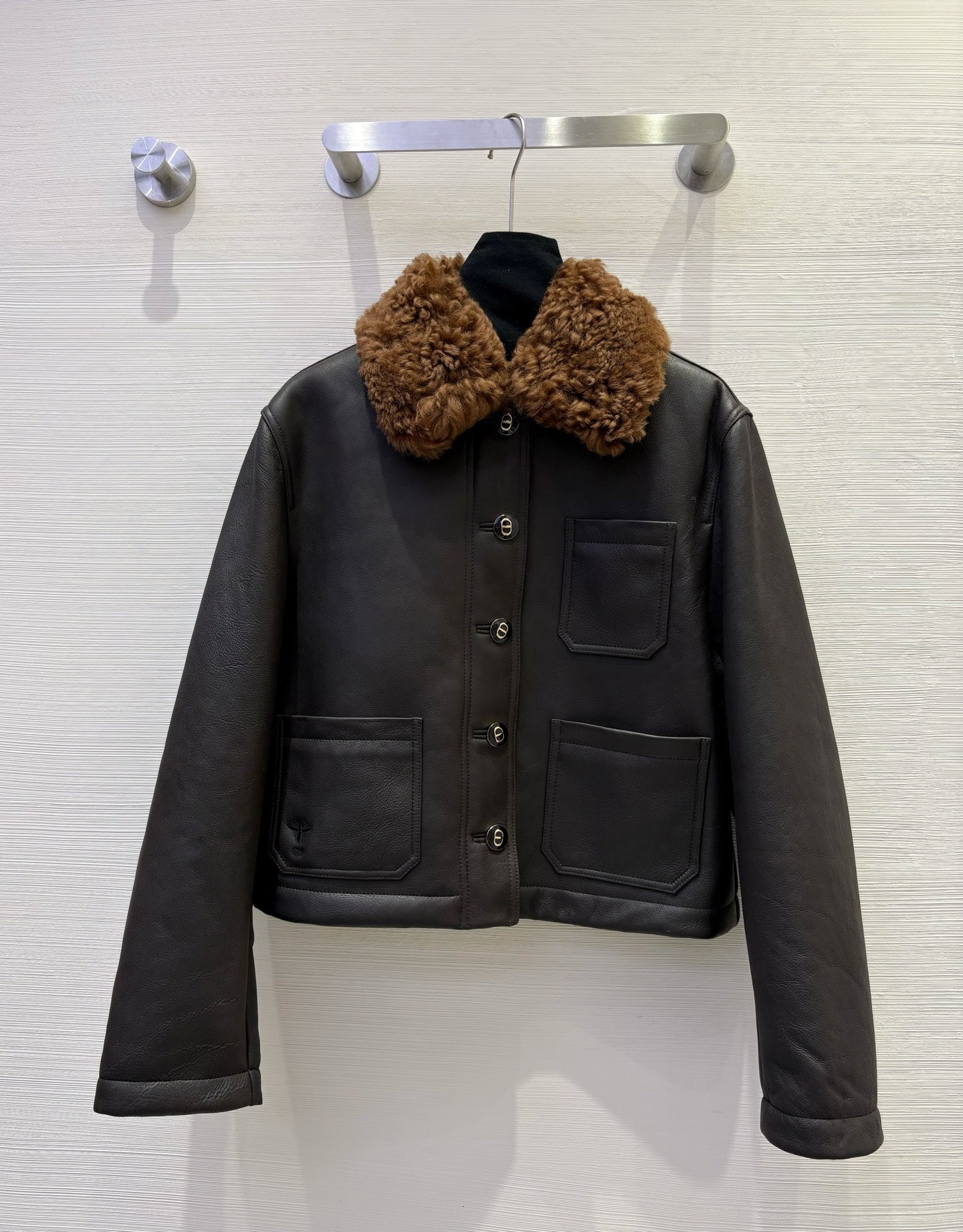 CD 25 Fur Leather Coat Black And Brown Earth