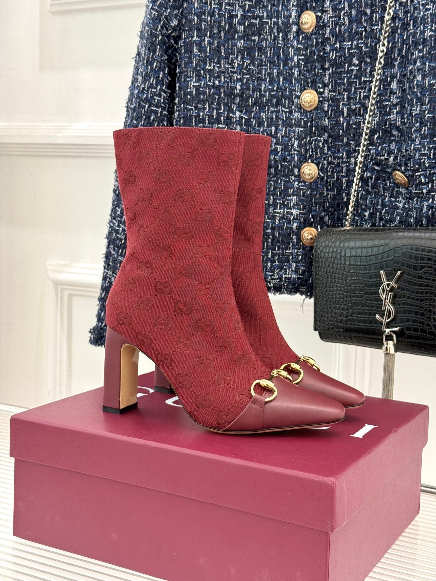 GG 26s Horsebit Ankle Boots 7.5cm Canvas 174667
