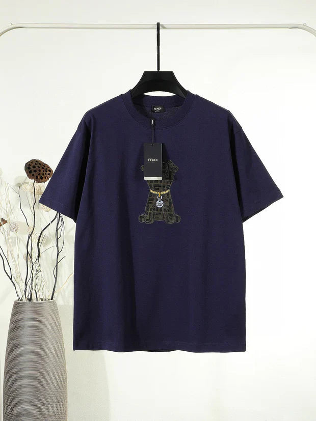 Fendi 2026 Men's Puppy Embroidered T-shirt Cotton 797178