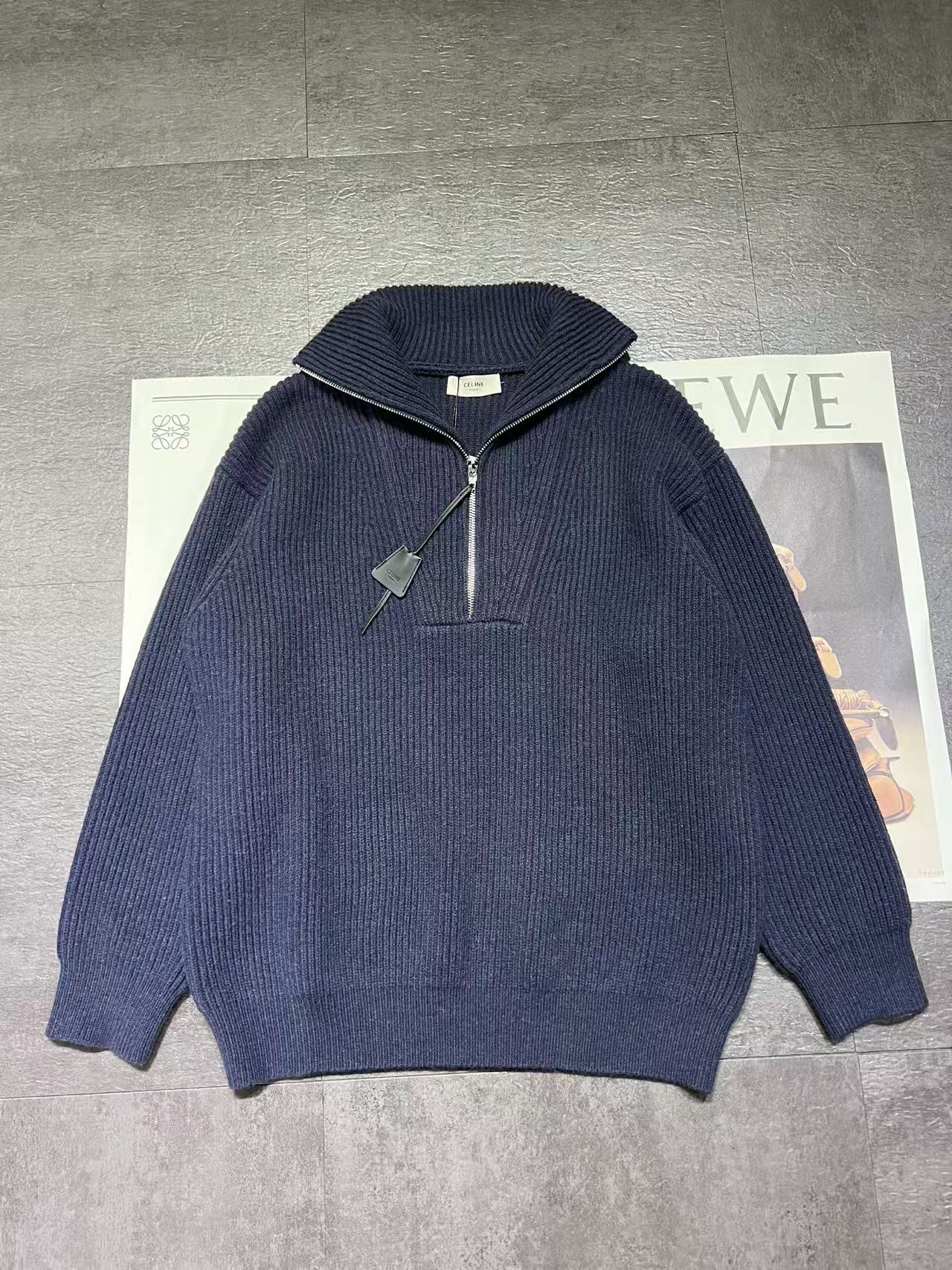 Celine 26s Quarter-Zip Knitwear White Wool 448923