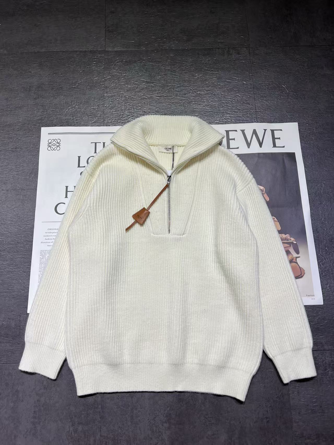 Celine 26s Quarter-Zip Knitwear White Wool 448923