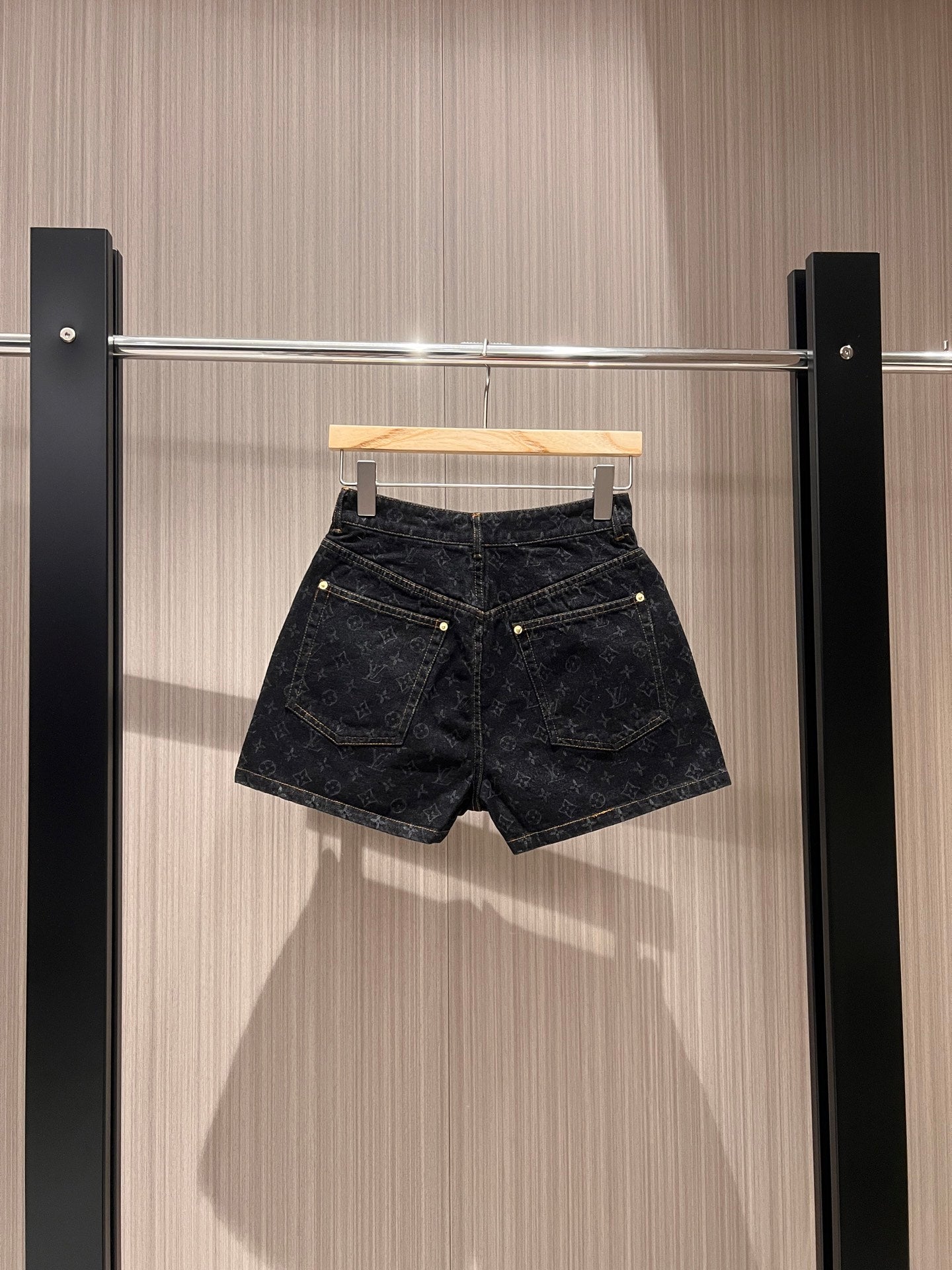 LV Flower Jacquard Denim Shorts Black Blue Cotton