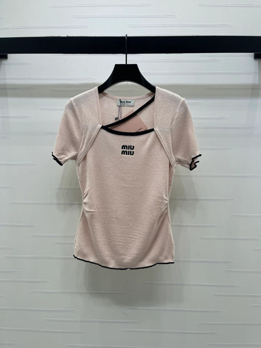 Miumiu 2026 Square Neck Knit Short-Sleeve Top Wool Cashmere 355575