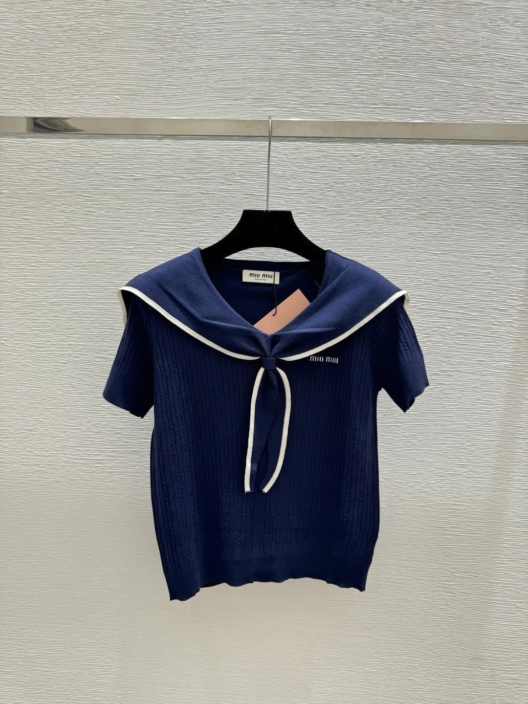 Miu Miu 2026 Sailor-style Knit Top With Tie Detail