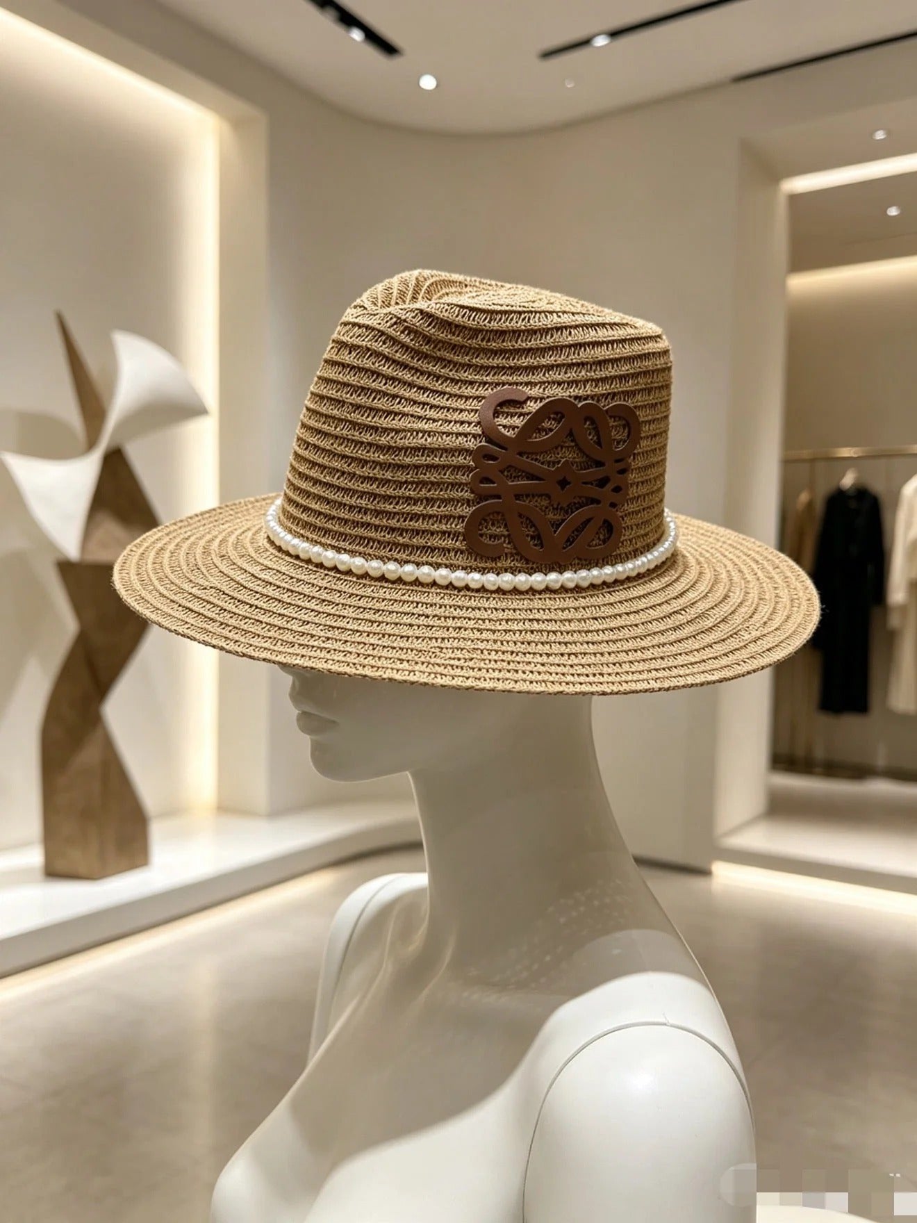Loewe Straw Hat With Pearl and Logo 280797