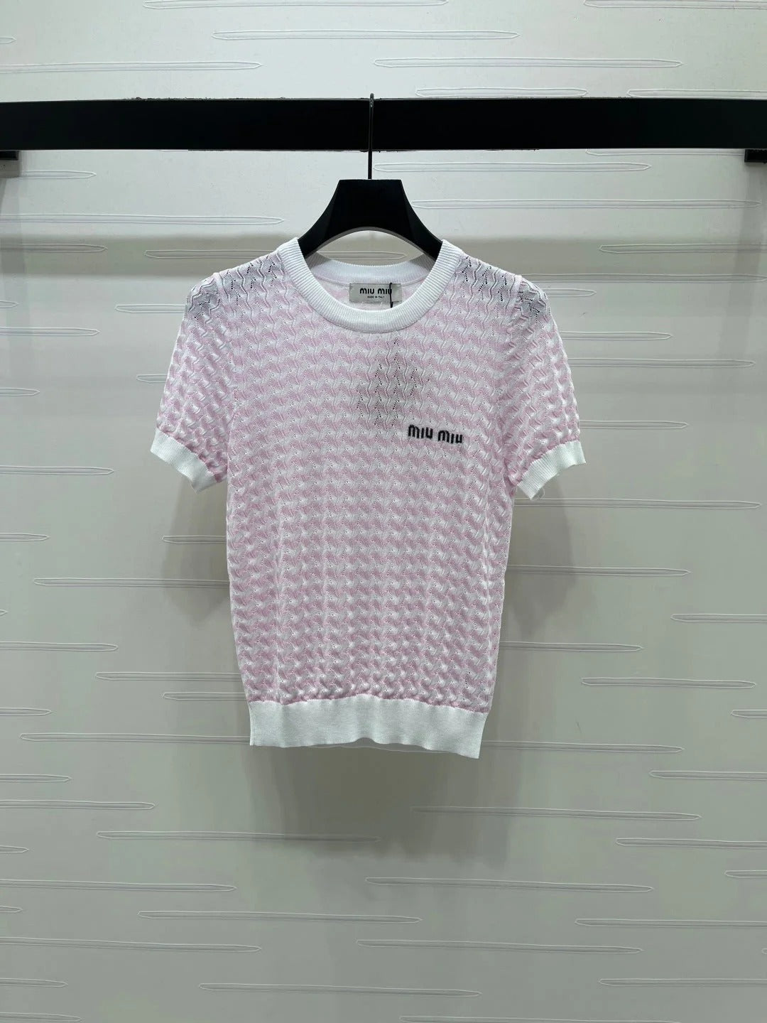 Miumiu 2026 Hollow-out Knit Short-sleeved Top Tencel Cotton 395656